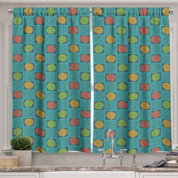 Ambesonne Geometric Kitchen Curtains, Square Box and Inner Dots, 55"x36", Multicolor