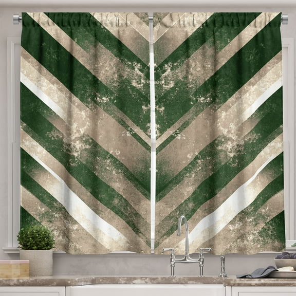 Ambesonne Geometric Kitchen Curtains, Stripes Dimensional Art, 55"x24", Hunter Green