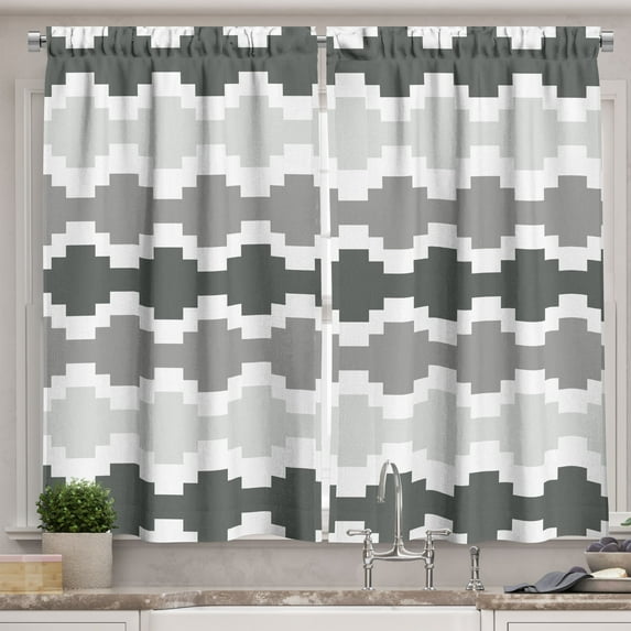 Ambesonne Geometric Kitchen Curtains, Symmetric Maze Modern, 55"x30", Grey Dimgray White
