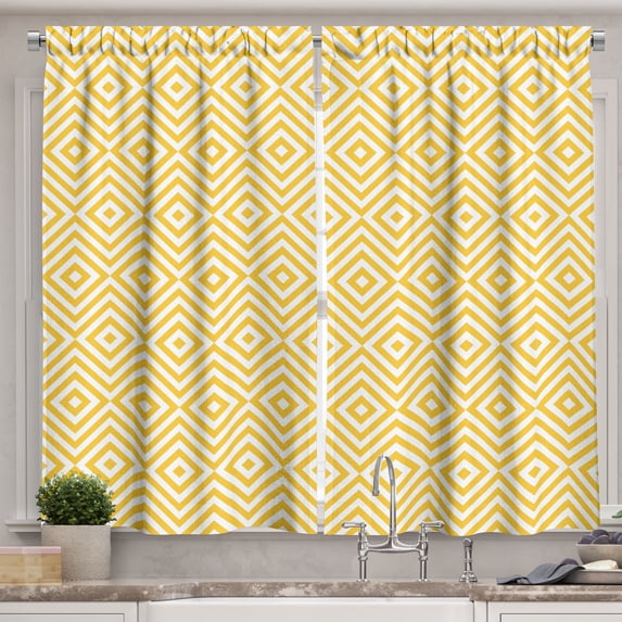 Ambesonne Geometric Kitchen Curtains, Triangle Square Shape, 55"x45", Marigold and White