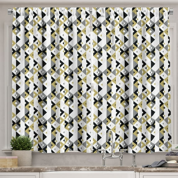 Ambesonne Geometric Kitchen Curtains, Triangles and Stripes, 55"x45", Beige Black White