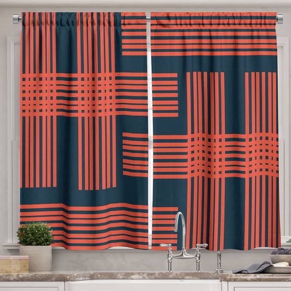 Ambesonne Geometric Kitchen Curtains, Up and Down Lines Art, 55"x36", Burnt Sienna and Dark Blue