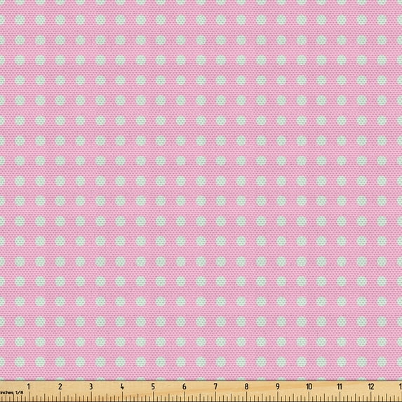 Ambesonne Geometric Mint Fabric by the Yard Upholstery, Retro Polka Dots, 2 Yards, Pastel Pink