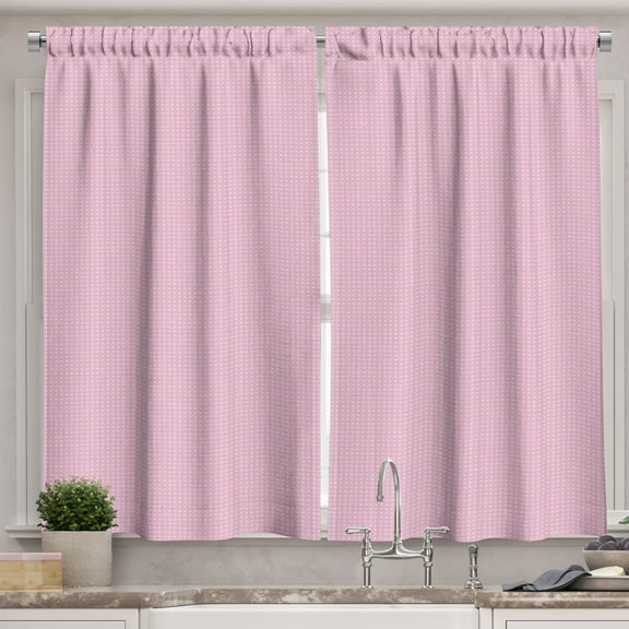 Ambesonne Geometric Mint Kitchen Curtains, Retro Polka Dots, 55"x45", Pastel Pink