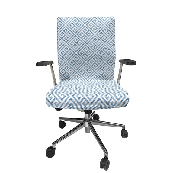 Ambesonne Geometric Office Chair Cover Stretchable High Back, Camo Effect Meander Theme, Pale Blue White