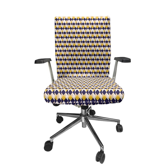Ambesonne Geometric Office Chair Cover Stretchable High Back, Folk Aztec Culture Ethnic, Indigo Beige and Mustard