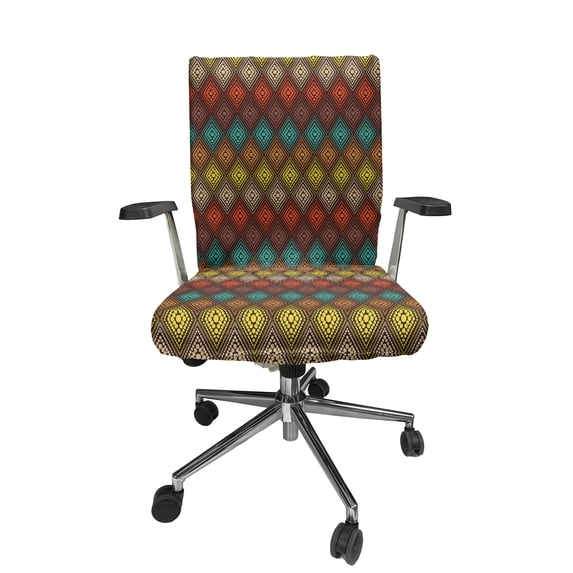 Ambesonne Geometric Office Chair Cover Stretchable High Back, Folk Dots in Diamond Form, Multicolor