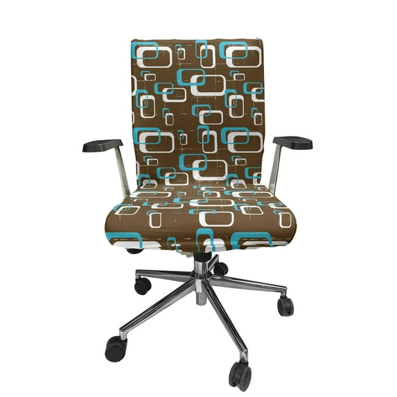 Ambesonne Geometric Office Chair Cover Stretchable High Back, Retro Grunge Funky Image, Dark Cocoa Sky Blue