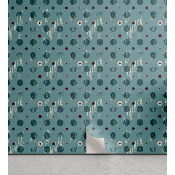 Ambesonne, Geometric Peel & Stick Wallpaper for Home, Abstract Modern Dot Spot, 13"x36", Cadet Blue and Burgundy