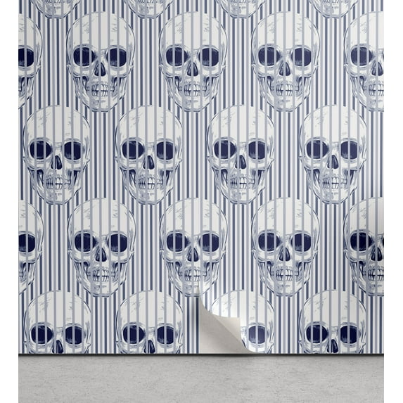Ambesonne Geometric Peel & Stick Wallpaper for Home, Blue Skulls Optical, 13"x100", Navy Blue White