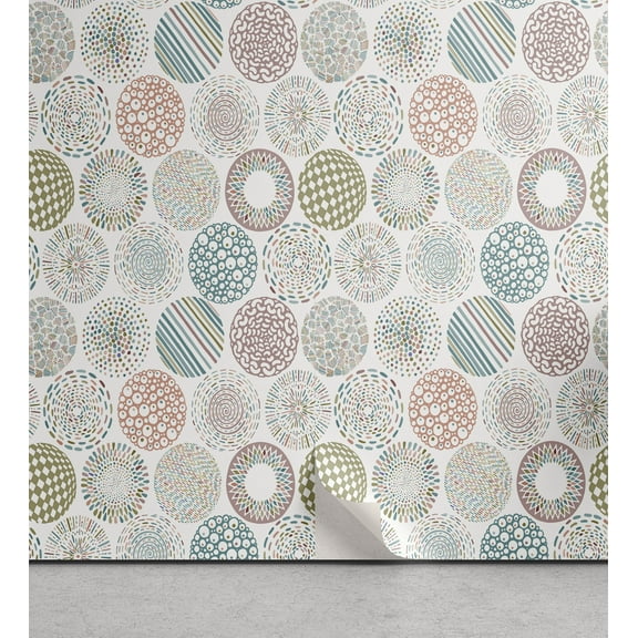 Ambesonne Geometric Peel & Stick Wallpaper for Home, Bohemian Circular Motifs, 13"x72", Pale Salmon Cadet Blue