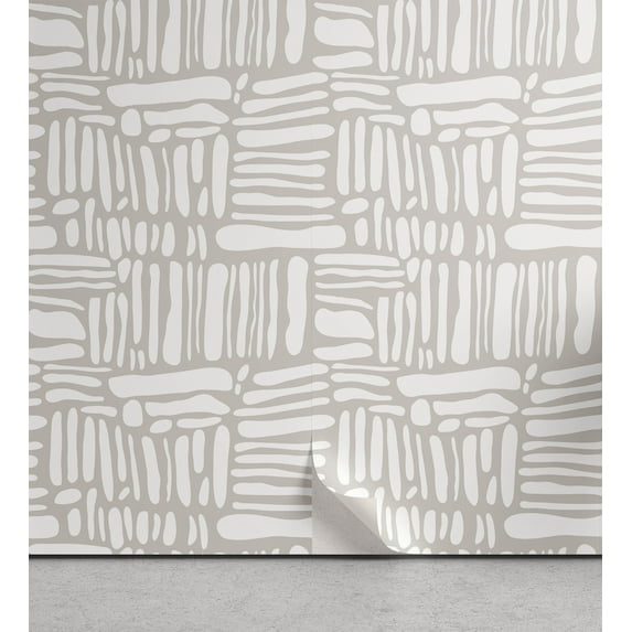Ambesonne Geometric Peel & Stick Wallpaper for Home, Ethnic Tribal Stripe, 13"x72", Dust and White