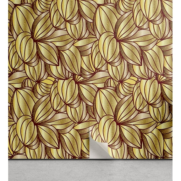 Ambesonne Geometric Peel & Stick Wallpaper for Home, Gold Dots Lines Pattern, 13"x36", Dark Mustard and Sand Brown