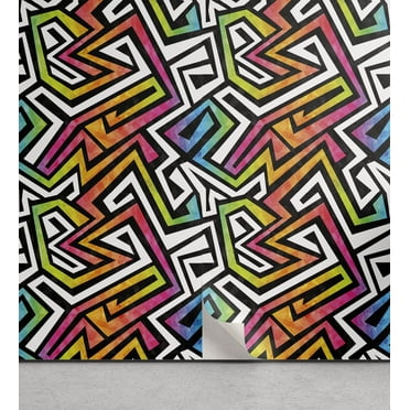 Ambesonne Geometric Peel & Stick Wallpaper for Home, Grunge Game Retro, 13"x36", Multicolor