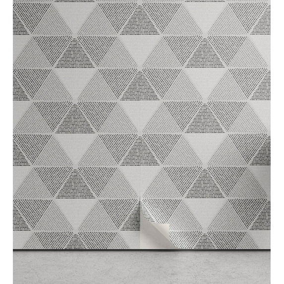 Ambesonne Geometric Peel & Stick Wallpaper for Home, Grungy Greyscale Tones, 13"x72", Pale Grey Dark Taupe