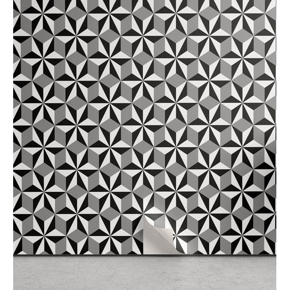 Ambesonne Geometric Peel & Stick Wallpaper for Home, Optical Hexagon Stars, 13"x100", Grey and White