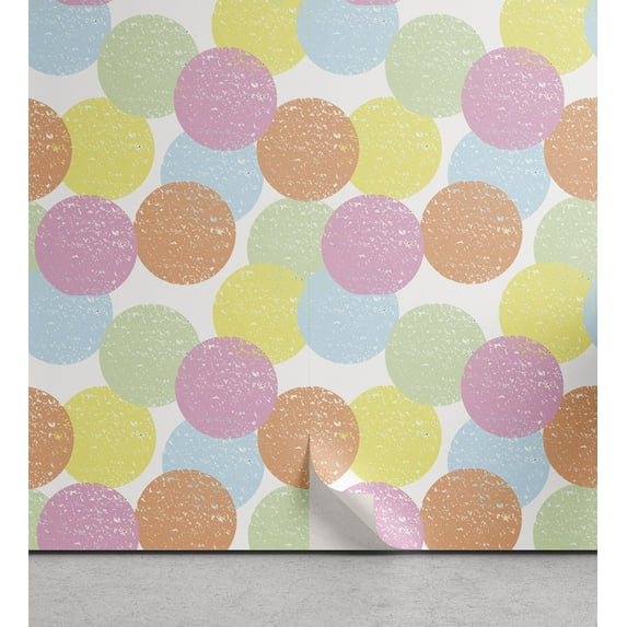 Ambesonne Geometric Peel & Stick Wallpaper for Home, Pastel Circular Motifs, 13"x36", Multicolor