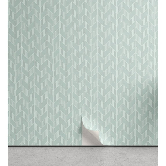 Ambesonne Geometric Peel & Stick Wallpaper for Home, Pastel Monochrome Zigzags, 13"x100", Pale Seafoam and White