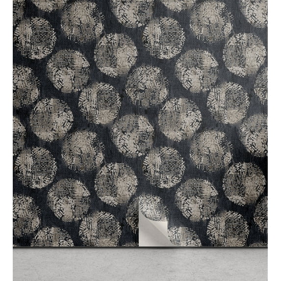 Ambesonne Geometric Peel & Stick Wallpaper for Home, Polak Dots Modern Style, 13"x36", Dark Blue Grey and Warm Taupe