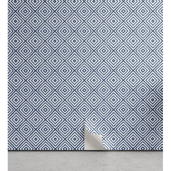 Ambesonne Geometric Peel & Stick Wallpaper for Home, Rhombus Shape Pattern, 13"x36", Pale Azure Blue and Dark Blue