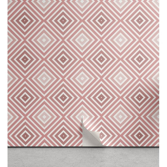 Ambesonne Geometric Peel & Stick Wallpaper for Home, Rhombus Stripes Line, 13"x36", Pale Pink