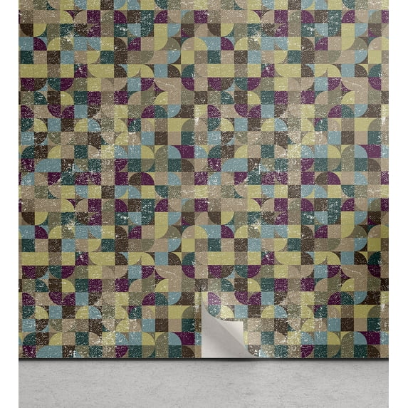 Ambesonne, Geometric Peel & Stick Wallpaper for Home, Surreal Quadrant Squares, 13"x72", Avocado Green Purple Teal