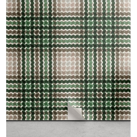 Ambesonne Geometric Peel & Stick Wallpaper for Home, Wave Pattern Cottagecore, 13"x36", Jade Green Pale Salmon