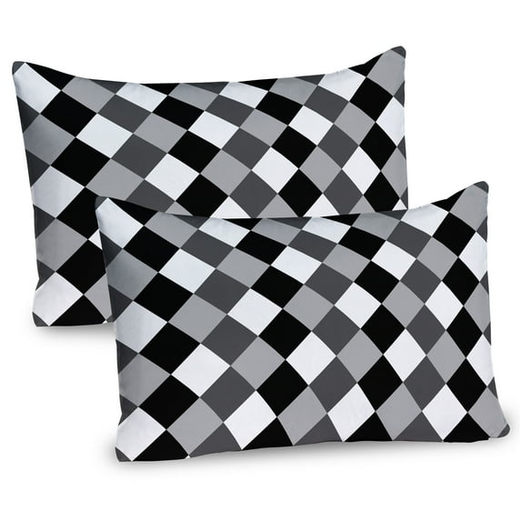 Ambesonne Geometric Pillow Sham 2 Pack, Black and White Rhombus, 26"x20", Grey Pale Grey and Black