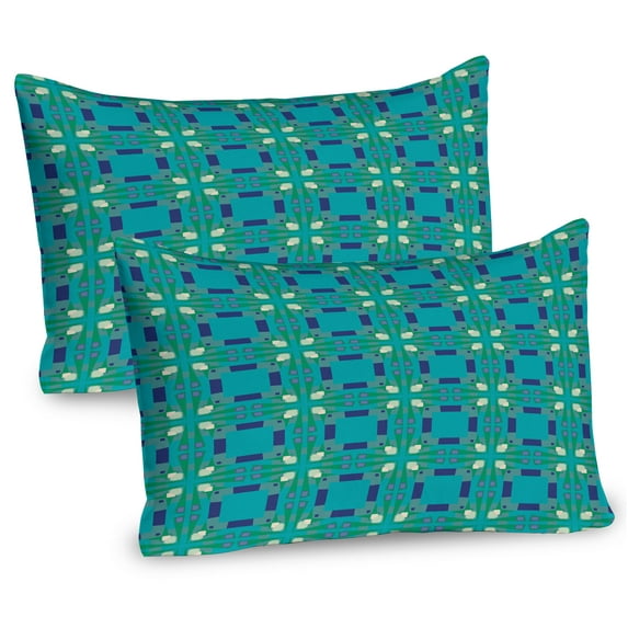 Ambesonne Geometric Pillow Sham 2 Pack, Shapes on Dark Seafoam, 26"x20", Dark Seafoam Quartz