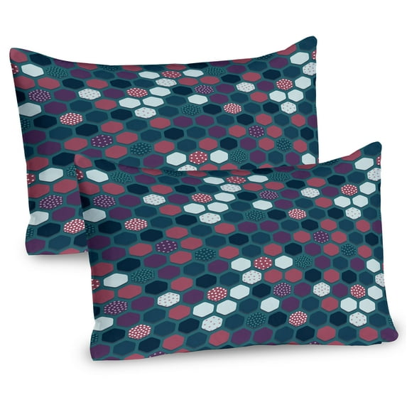 Ambesonne Geometric Pillow Sham 2 Pack, Vibrant Hexagon Shapes, 36"x20", Dried Rose Dark Teal