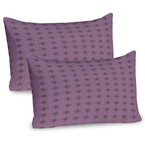 Ambesonne Geometric Pillow Sham 2 Pack, Violet Tone Squares Dots, 30"x20", Pale Eggplant Pale Pink