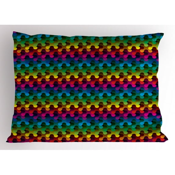 Ambesonne Geometric Pillow Sham, Digital Game Style, 26" X 20", Multicolor