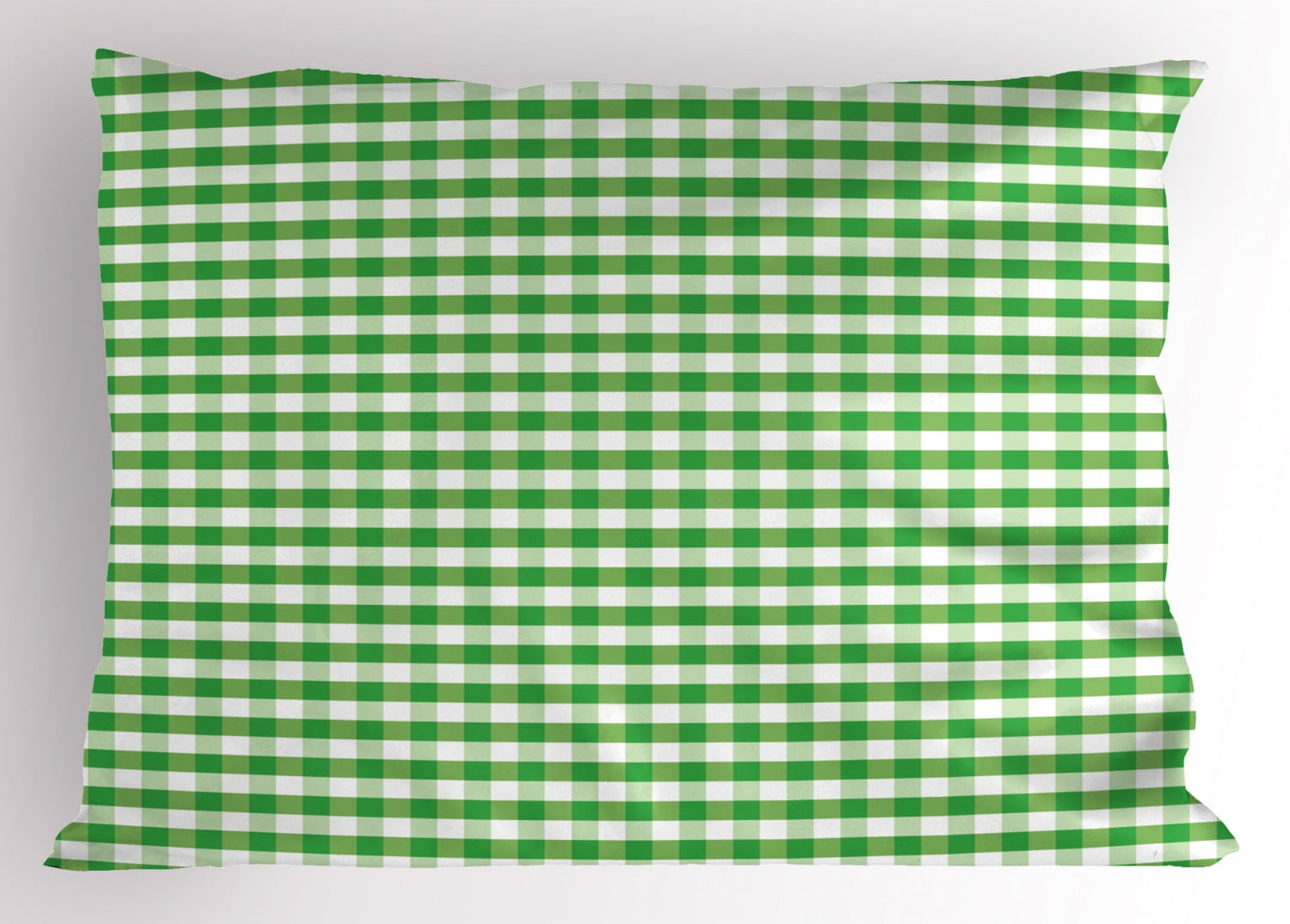 Green and White Gingham King Polyester Pillow Sham