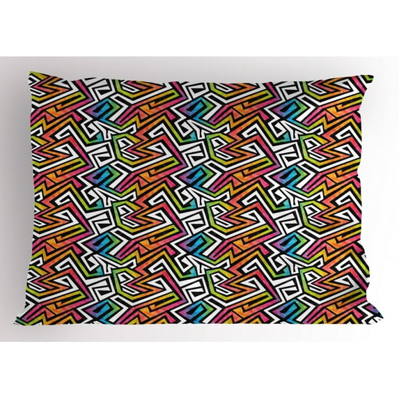 Ambesonne Geometric Pillow Sham, Grunge Game Retro, 26" X 20", Multicolor