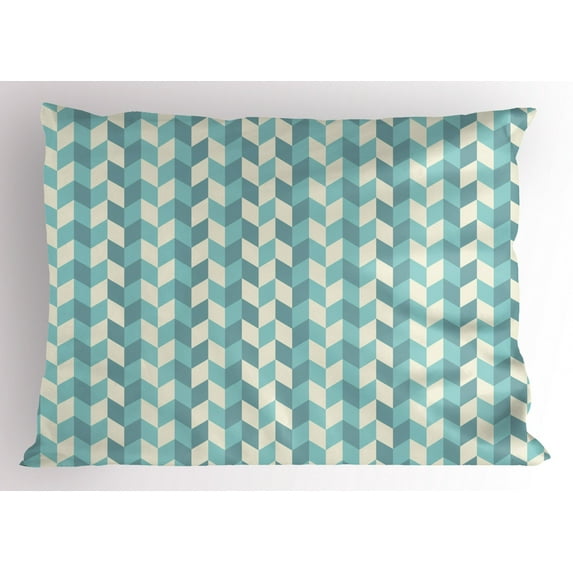Ambesonne Geometric Pillow Sham, Zigzags in Pastel Colors, 26" X 20", Pale Blue Eggshell