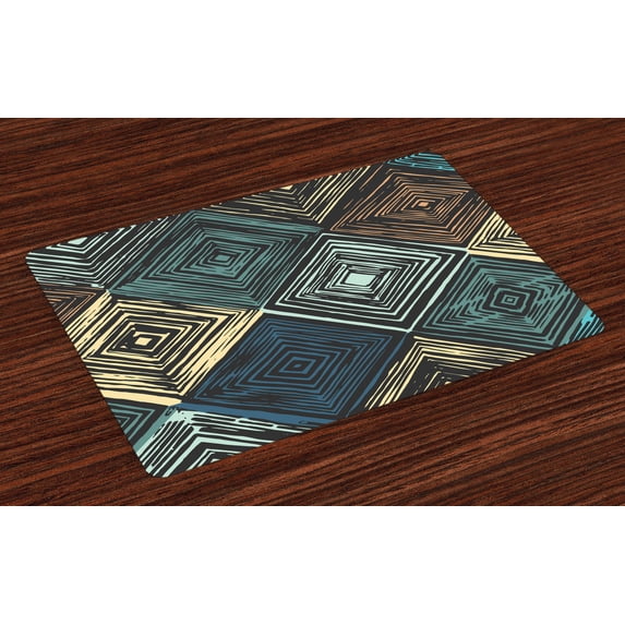 Ambesonne Geometric Place Mats Set of 4, Retro Rhombus Pattern, Standard Size, Multicolor