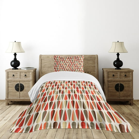 Ambesonne Geometric Quilted Bedspread Set 2 Pcs, 70s Retro Style, Twin Size, Multicolor