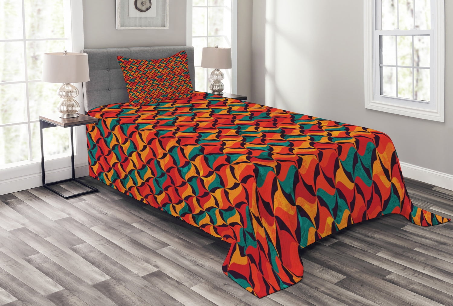 White Quilted Twin Bedspread Set with Pillow Sham