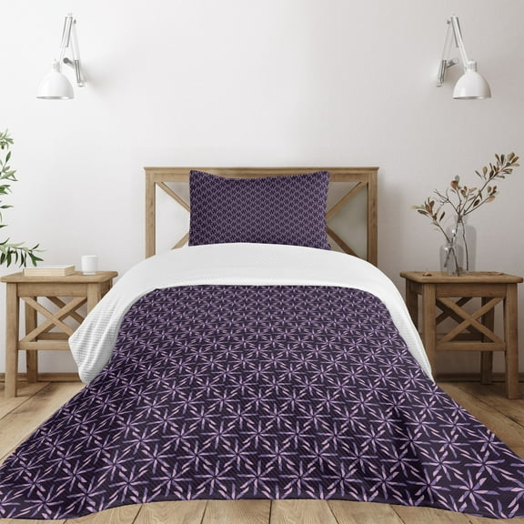 Ambesonne Geometric Quilted Bedspread Set 2 Pcs, Abstract Pattern Winter, Twin Size, Mauve Lavender Purple