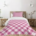 thumbnail image 1 of Ambesonne Geometric Quilted Bedspread Set 2 Pcs, Diagonal Pastel Color, Twin Size, Fuchsia Pale Pink White, 1 of 5