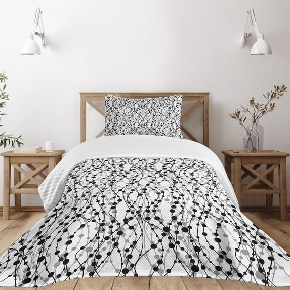 Ambesonne Geometric Quilted Bedspread Set 2 Pcs, Eighties Inspirations, Twin Size, Black Grey White