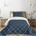 thumbnail image 1 of Ambesonne Geometric Quilted Bedspread Set 2 Pcs, Lattice Pattern, Twin Size, Dark Blue Cream, 1 of 5