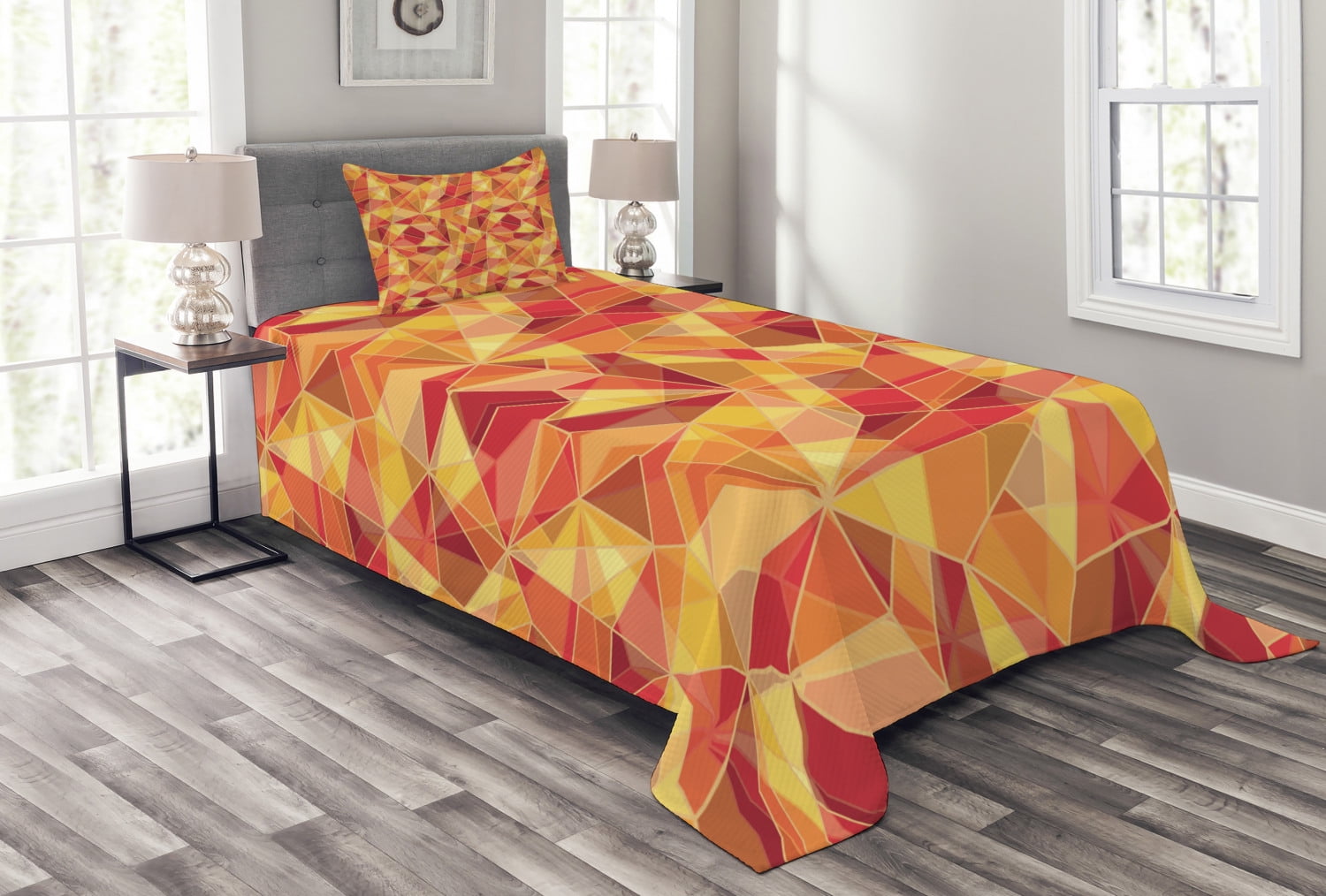 White Quilted Twin Bedspread Set with Pillow Sham