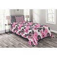thumbnail image 1 of Ambesonne Geometric Quilted Bedspread Set 2 Pcs, Old Fashioned Blooming, Twin Size, Hot Pink White Black, 1 of 3
