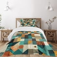 thumbnail image 1 of Ambesonne Geometric Quilted Bedspread Set 2 Pcs, Patchwork Square Triangle, Twin Size, Teal Orange Multicolor, 1 of 5