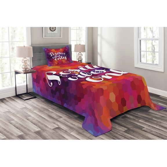 Ambesonne Geometric Quilted Bedspread Set 2 Pcs, Positive Vibes Only, Twin Size, Multicolor