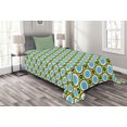 thumbnail image 1 of Ambesonne Geometric Quilted Bedspread Set 2 Pcs, Retro Circle and Dots, Twin Size, Yellow Green Blue Black, 1 of 3