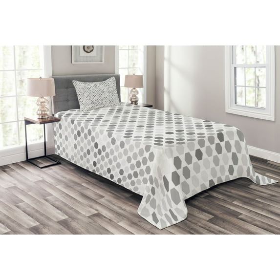 Ambesonne Geometric Quilted Bedspread Set 2 Pcs, Zig Zag Hexagon, Twin Size, White