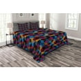 thumbnail image 1 of Ambesonne Geometric Quilted Bedspread Set 3 Pcs, 3D Cube Stripes Style, Queen Size, Multicolor, 1 of 3