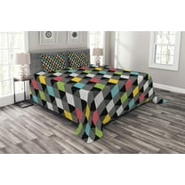 Ambesonne Geometric Quilted Bedspread Set 3 Pcs, Abstract Art Style, Queen Size, Multicolor
